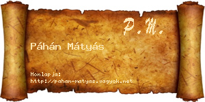 Páhán Mátyás névjegykártya